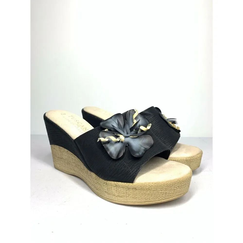 Tuscany Easy Street Castello Black Slip On Mule Platform Wedge Sandals Women 8